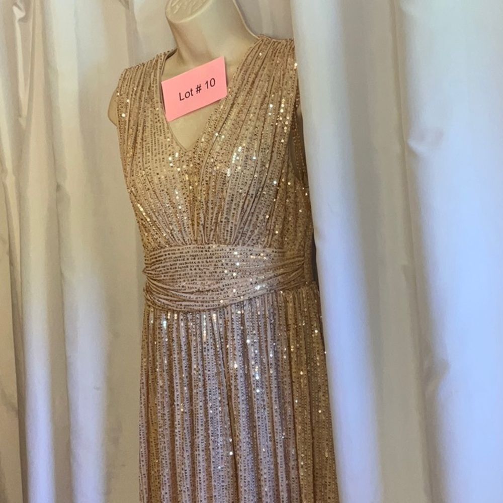 ALISA & LEO nude colored gown with gold to pinkish colored sequins all over 15JR - Picture 7 of 16
